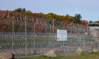 Wire fence near the entrance to the Secure Psychiatric Unit at the New Hampshire State Prison for Men. 