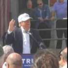 Donald Trump speaks at parking lot of former Osram Sylvania plant in Manchester on Thursday.