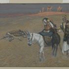 James Tissot (French, 1836-1902). The Flight into Egypt (La fuite en Égypte), 1886-1894. Opaque watercolor over graphite on gray wove paper. Brooklyn Museum.
