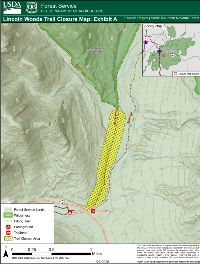 White Mountain National Forest To Temporarily Close Part of Lincoln Woods Trail for Construction